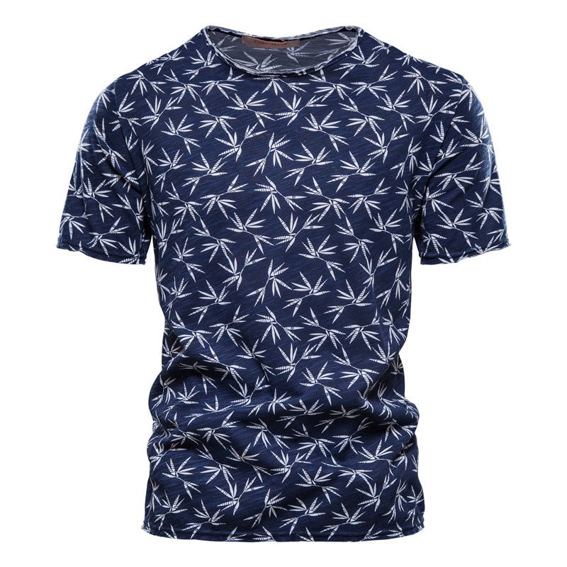 AIOPESON 2021  Summer Leaf Printed T Shirts Men O-neck   Cotton Short-sleeved Men's T-Shirt Summer Male Tops Tee Shirts