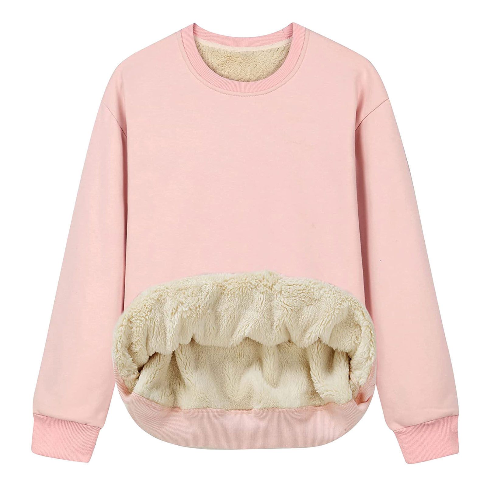 Pullover Sweatshirt Shrinkable Cuffs Fleece Lined Pure Color Sweatshirt Jumper