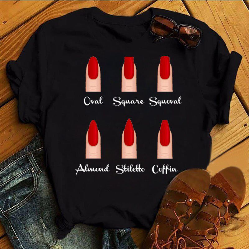 Women T Shirt Personality Nail Art Print Tshirt Fun Summer Short-sleeve Harajuku Women's T-shirt 90s Girls Tee Female Tops Tee