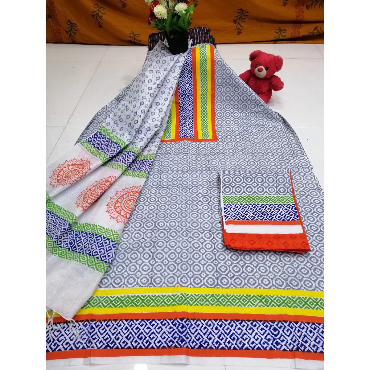 Block Print Cotton Three Piece For Women