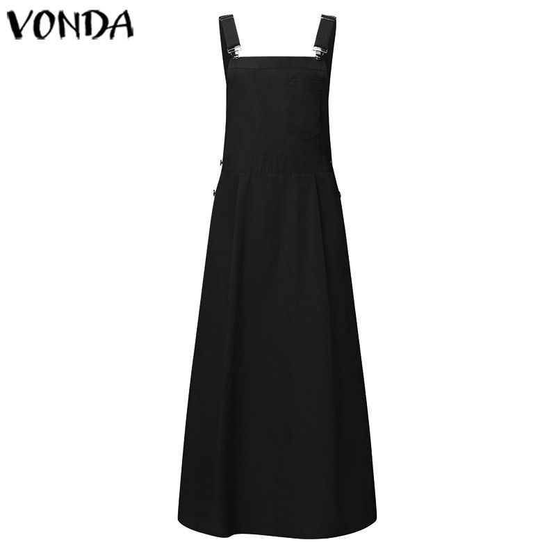 Women Dress 2021 VONDA Casual Cotton Linen Square Collar Maxi Dress Elegant Beach Sundress  Sexy Sleeveless Robe Femme Tunics