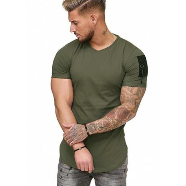 New Summer Zipper Short Sleeved Men T Shirt Casual V Neck Fashion Tshirt Male Fitness Streetwear Tees Tops US Size M-3XL