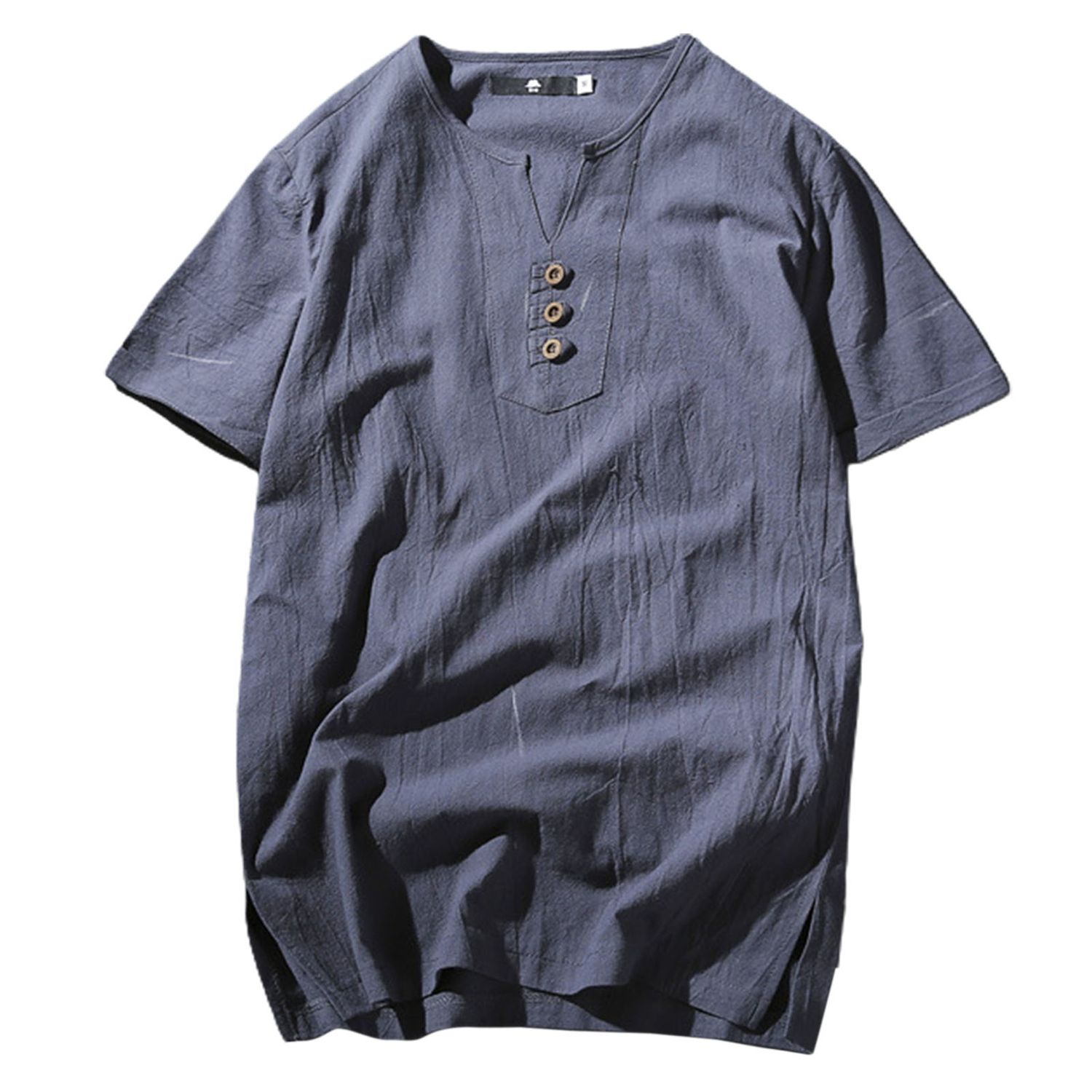 Male T-shirt Soft Stylish Linen Blend Man Loose Short Sleeve Shirt for Dating