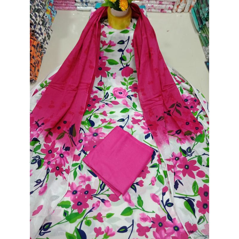 স্কিন প্রিন্ট Skin Print Salwar and Kameez/Three Piece/Cotton Dress For Women/Girls/Ladies (3 Piece/Pis/Pcs)