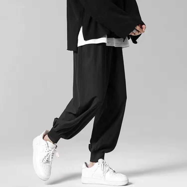 Korean Summer Silk Feel Straight Long Pants Men Thin Light-Weight Wild Leg Trousers Solid Color Men's Clothing