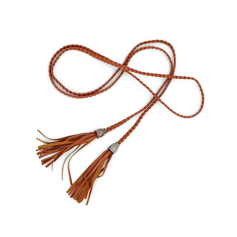 【ALLGOOD】handknit  pu leather braid belt string band with tassel,casual partty dress belts for