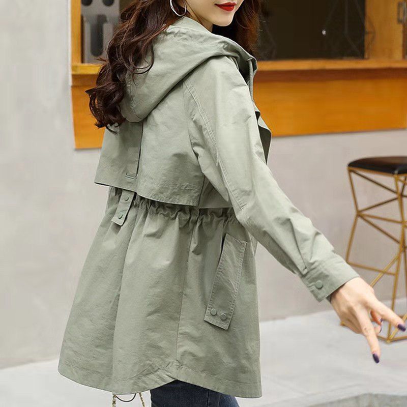 Women's Casual Windbreaker Jackets Mid-length Casaco Feminino Spring Autumn New Loose Waist Hooded Coat Outerwear Female