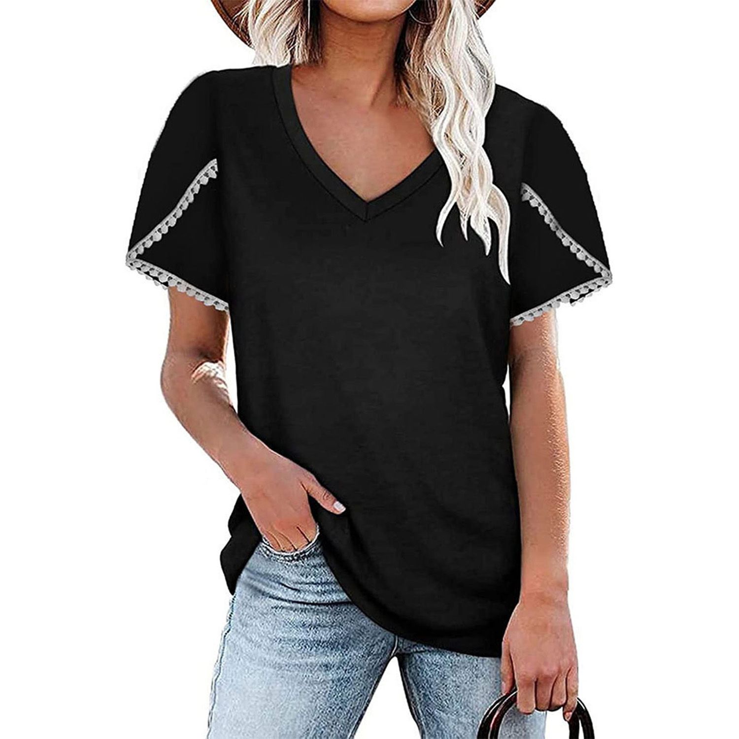 Blouse Patchwork Pure Color Loose-fitting T-shirt