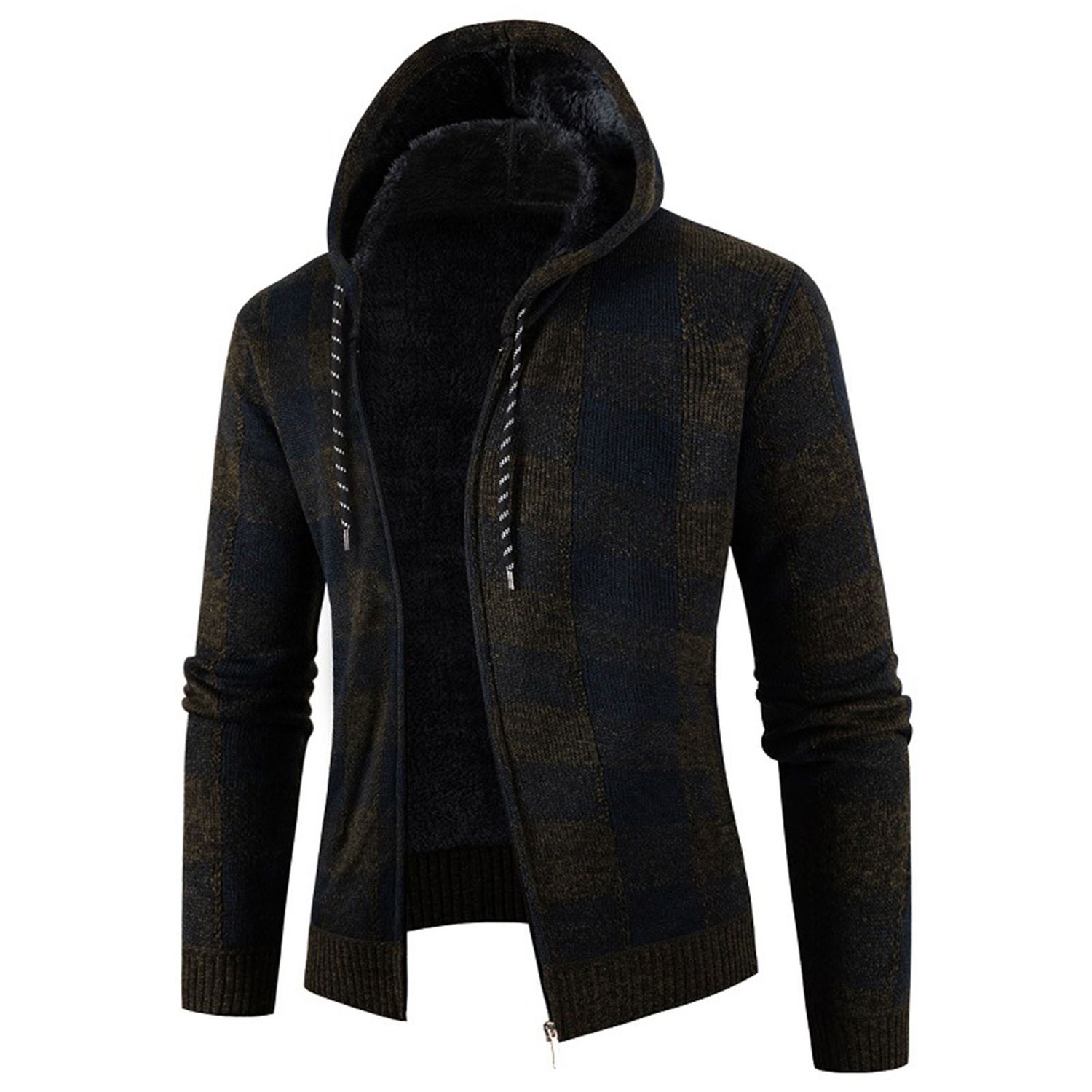 Men Coat Stand-up Collar Male Hooded Thick Velvet Cardigan