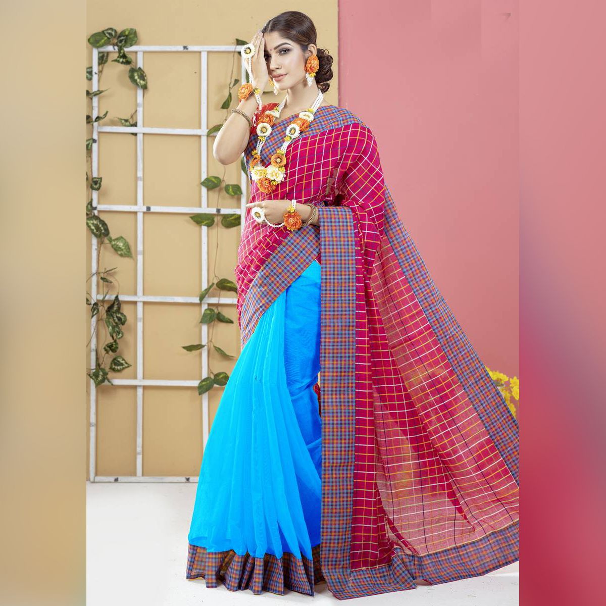 Multi Color Half Silk Share with Blouse Piece for Women