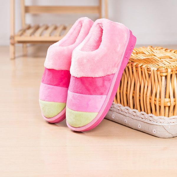 Women Winter Colorful Striped Slippers Home Thick Warm Shoes