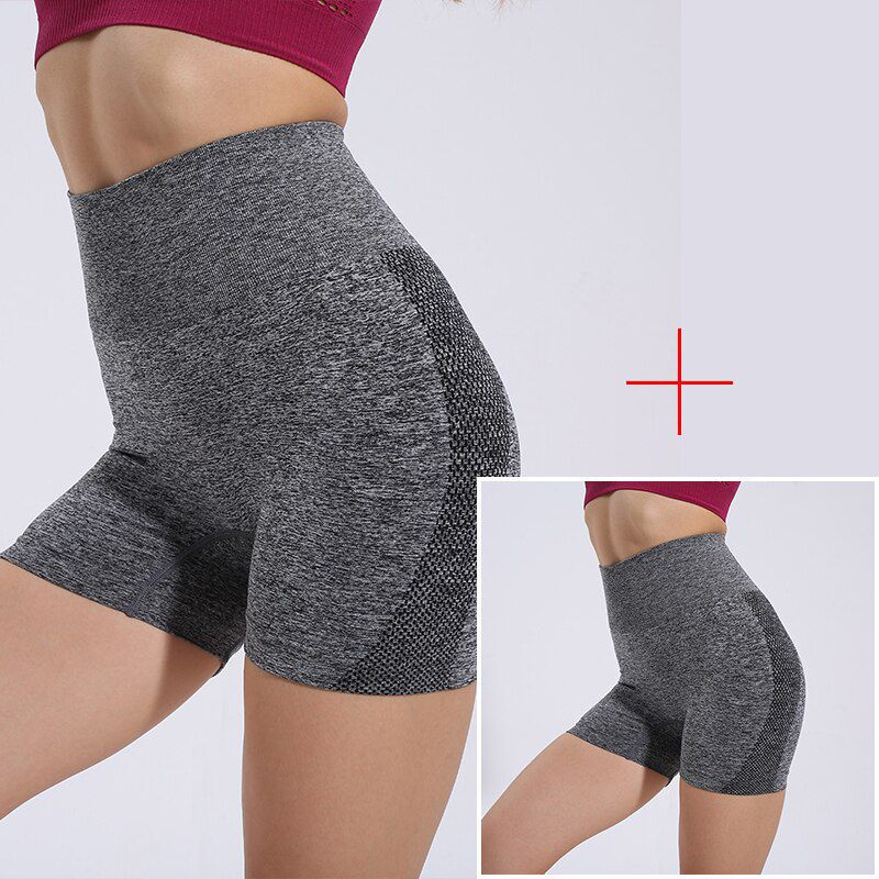 2 PCS Seamless Yoga Shorts Breathable Push Up Hip Gym Clothing Mesh Fitness Sports Leggings Running Sportswear Women
