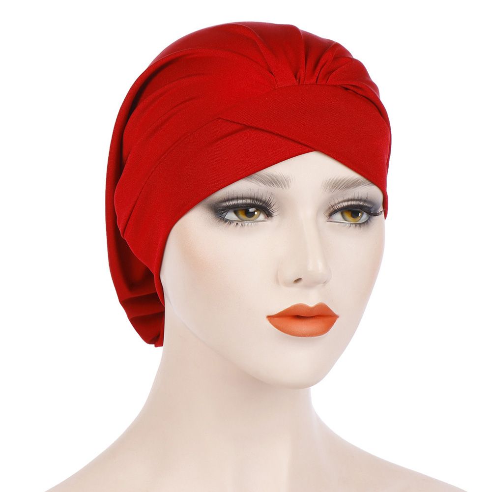 【BestGO】Fashion Cross Pleated Decor Women  Turban Hat Head Wrap Elastic Cap