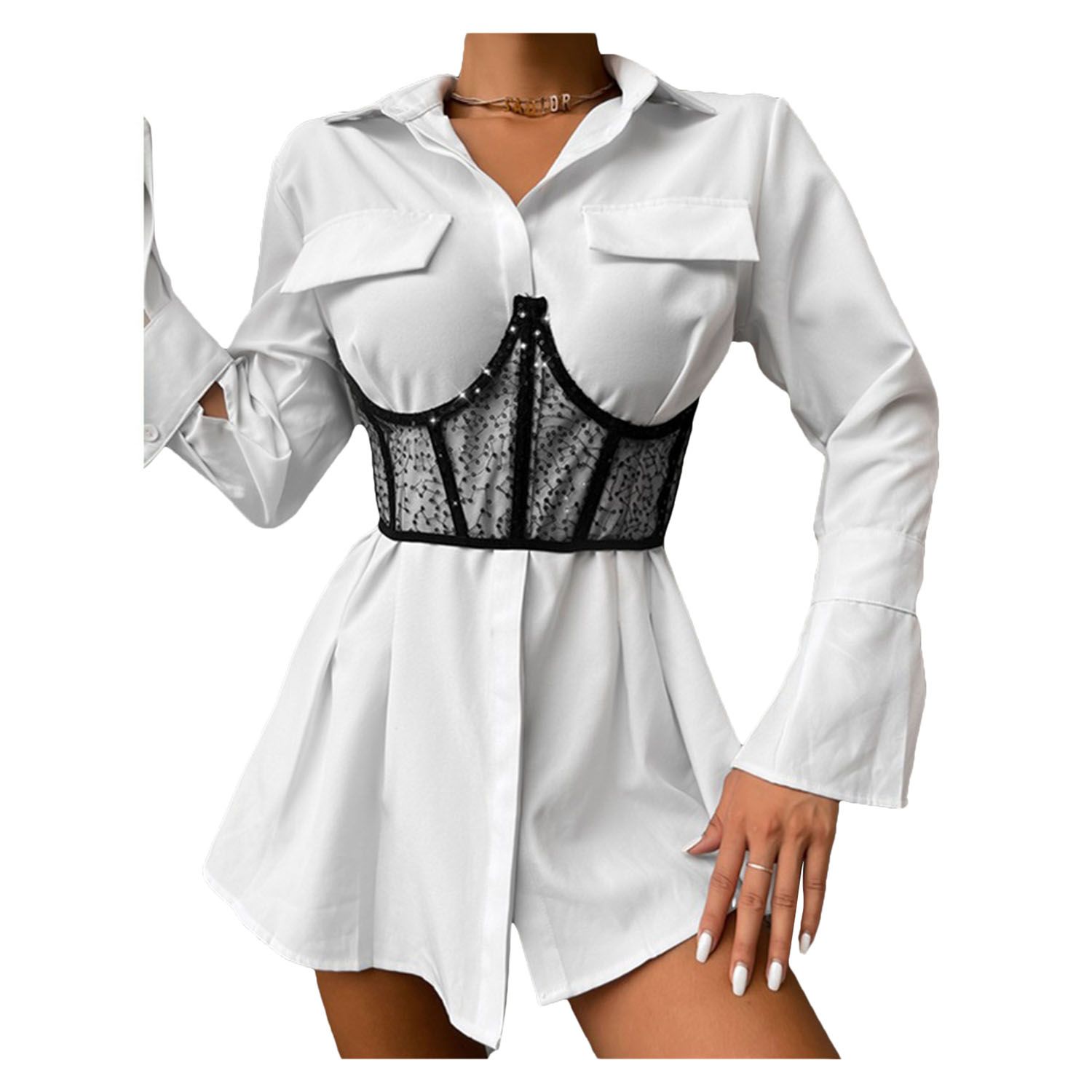 Women's Sheer Undercircumference Corset Tops, Strapless Tie Back Boned circumferenceier Sequin Waist Cincher