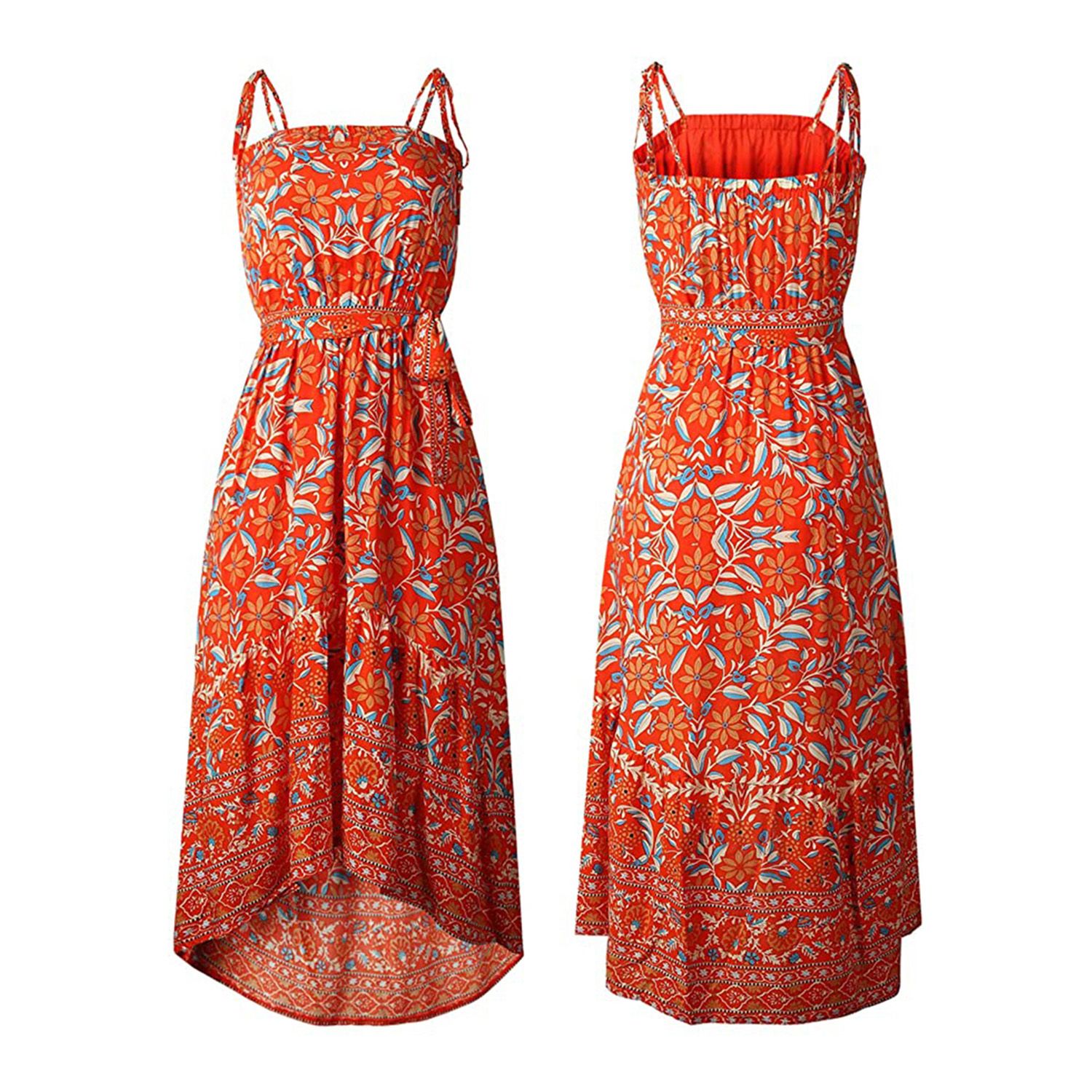 2021 Women Fashion Sleeveless Floral Print Dress Summer Casual Irregular Hem Dress for Ladies