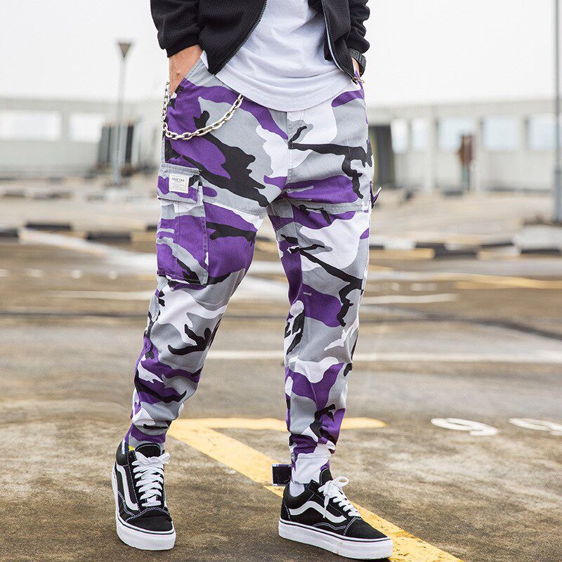Purple Joggers Men Streetwear Tactics Cargo Pants Fashion  CPants Malecket Elastic Waist HG128