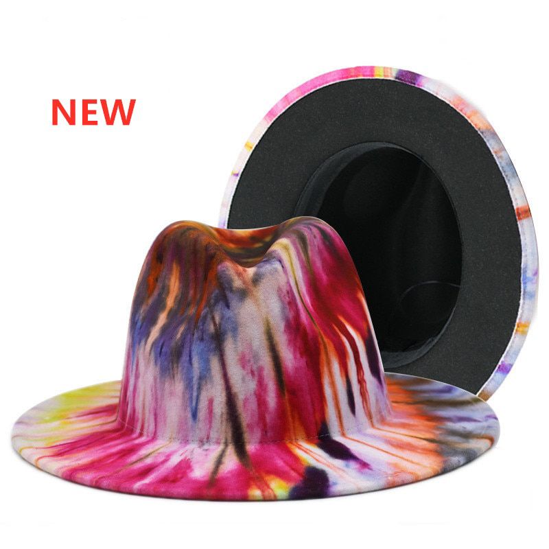 Color fedora hat spring and autumn new bright color woolen jazz hat men women felt hat tie-dye wool-like Panama hat