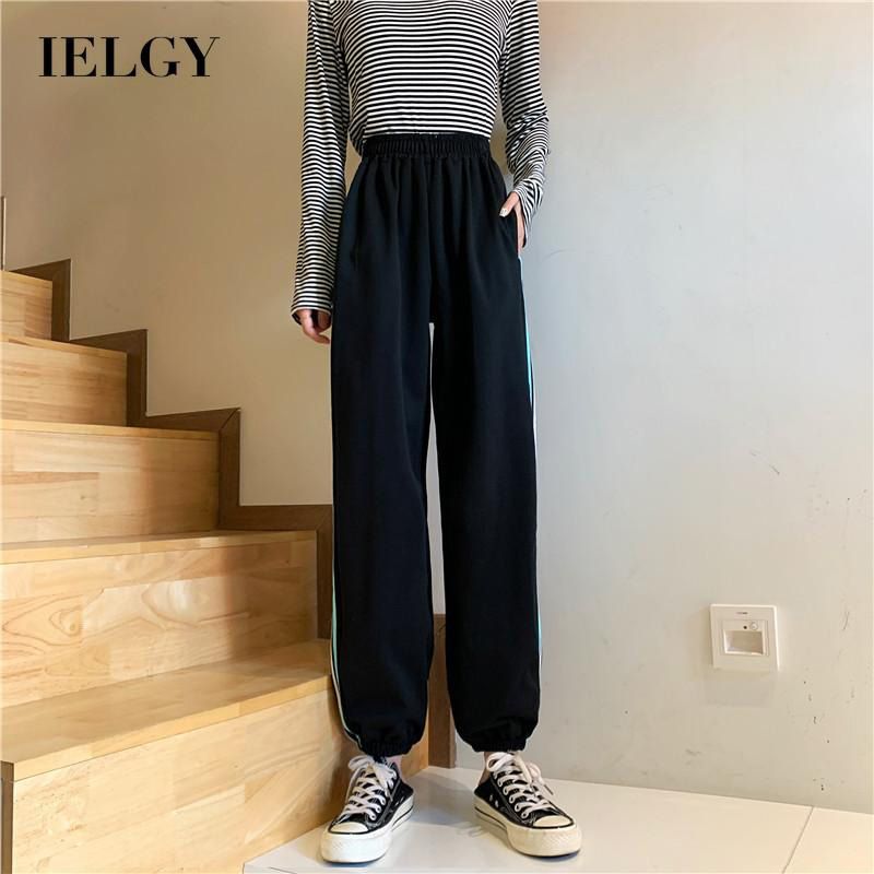 IELGY tied feet harem large size Women's sports pants loose fashion sports Cotton straight high waist