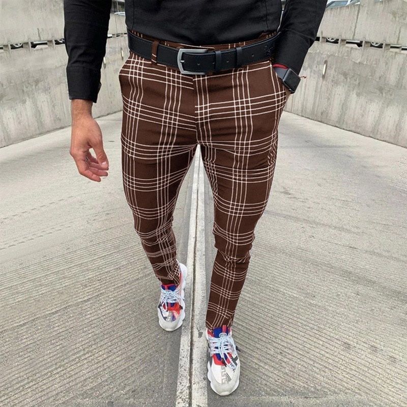 Vintage Plaid Print Slim Pencil Pants For Men Casual Long Trousers 2022 Spring Summer Fashion Streetwear Mens Clothes Harajuku