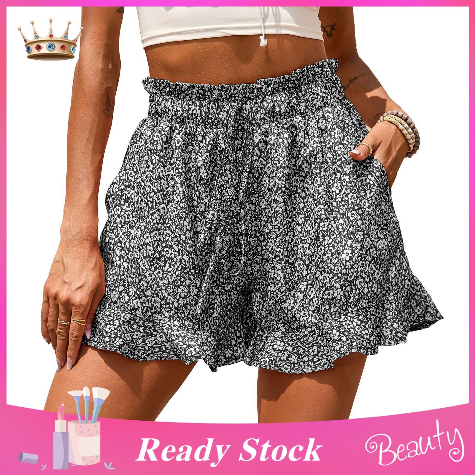 Summer Shorts Anti-ling Flower Pattern Girls Fitness Shorts