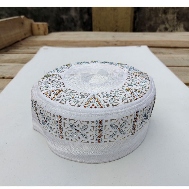 Stone White Tupi Islamic Beautiful Design Islamic Items Round Tupi for Men namaj