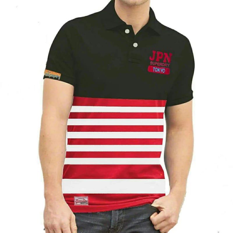 Black and red Cotton Polo For Men