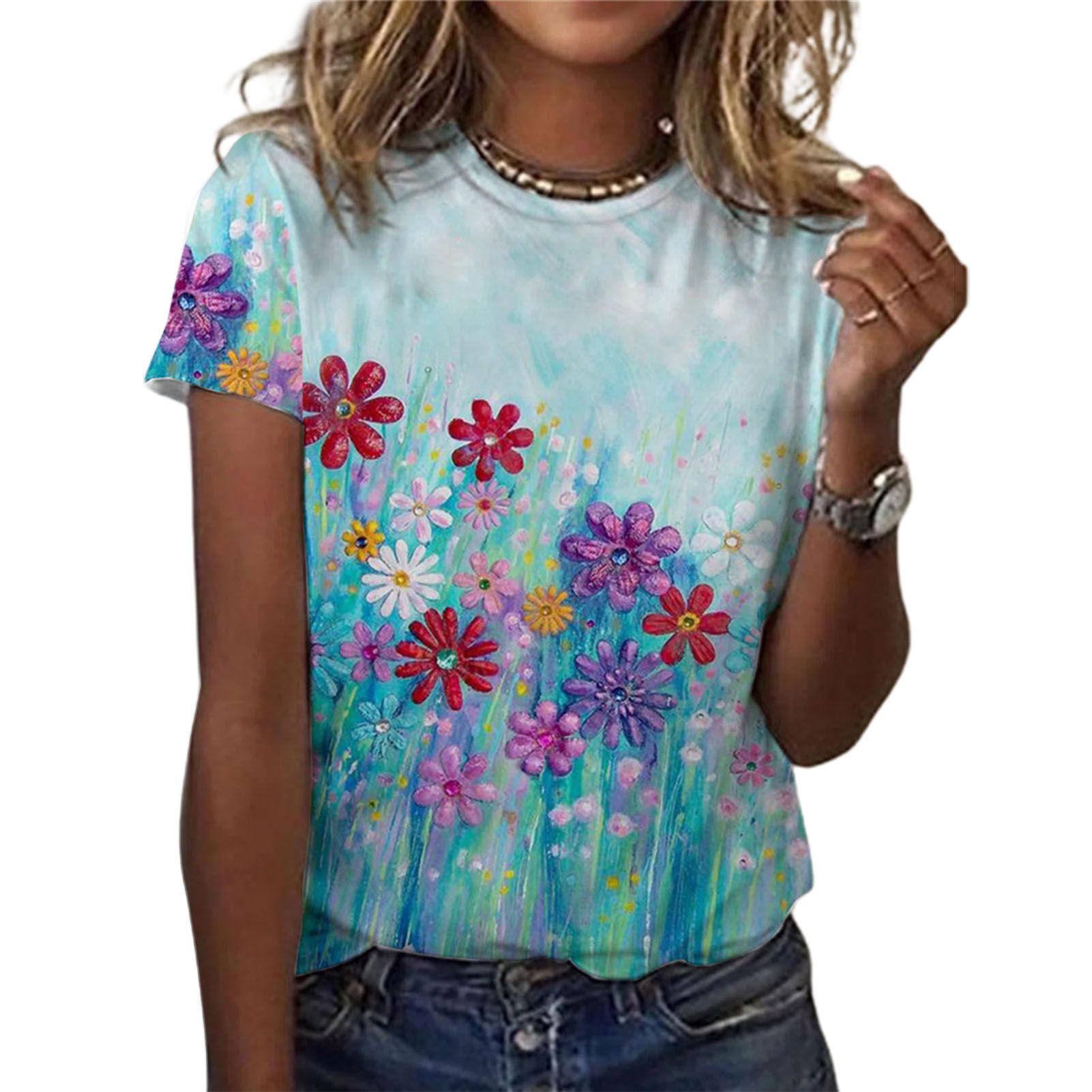 Casual Top Soft Floral Design Summer T-shirts