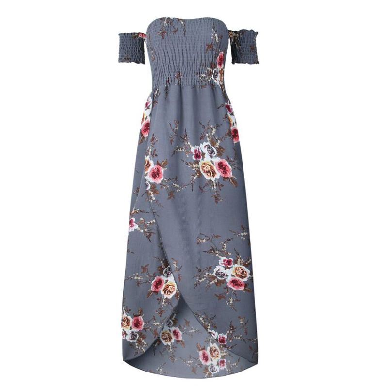 NEDEINS 2020 Women Sexy floral Dress Summer Split  Maxi Beach Sundress Off Backless Dress Boho Long Dresses Vestidos Femme
