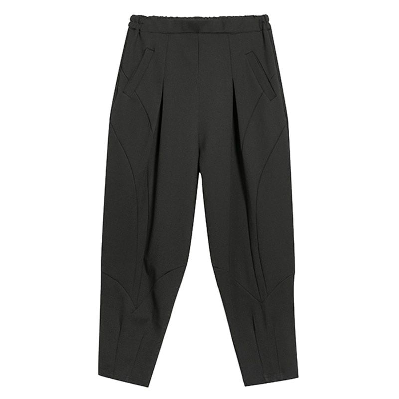 High Elastic Waist Black Long Split Joint Harem Trousers Loose Fit Pants Women Fashion Tide Spring Autumn 1Y766