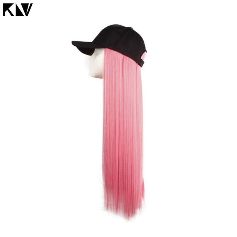 KLV ashion Wild Women Cap Wig Color Long Straight Hair Curly One-piece Baseball Hat Wigs Party Dress Props Cap