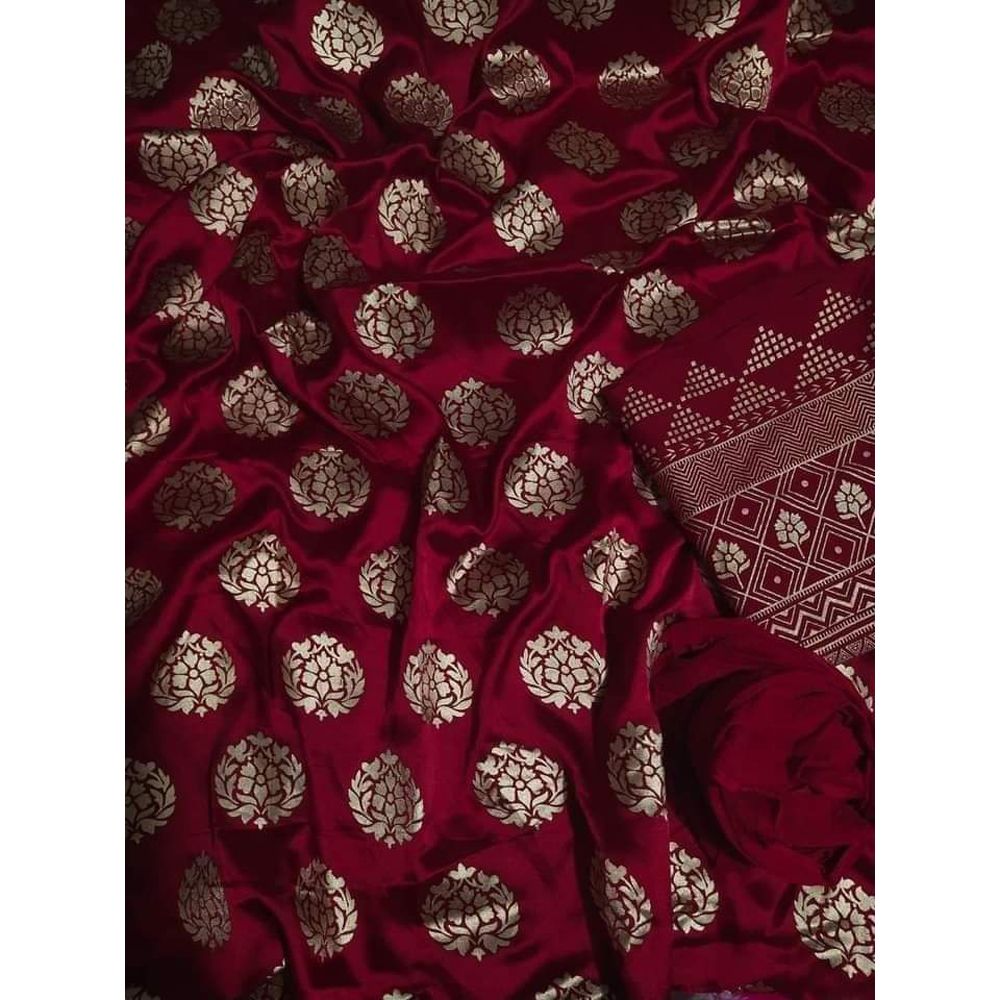 Exclusive Design Unstitched Afsan Skin Japani Silk Three Pice (3Pice) For Women - Dress For Girls