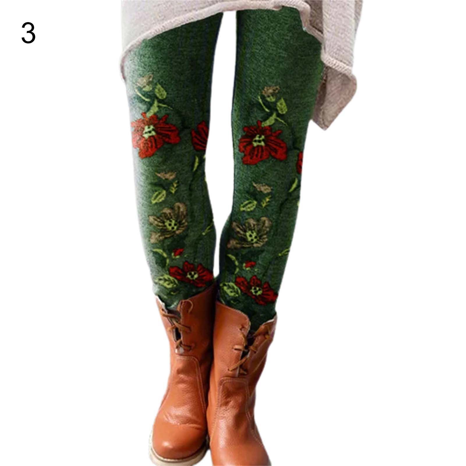 Bottoming Pants High Elasticity Flower Print Green Leggings Pants