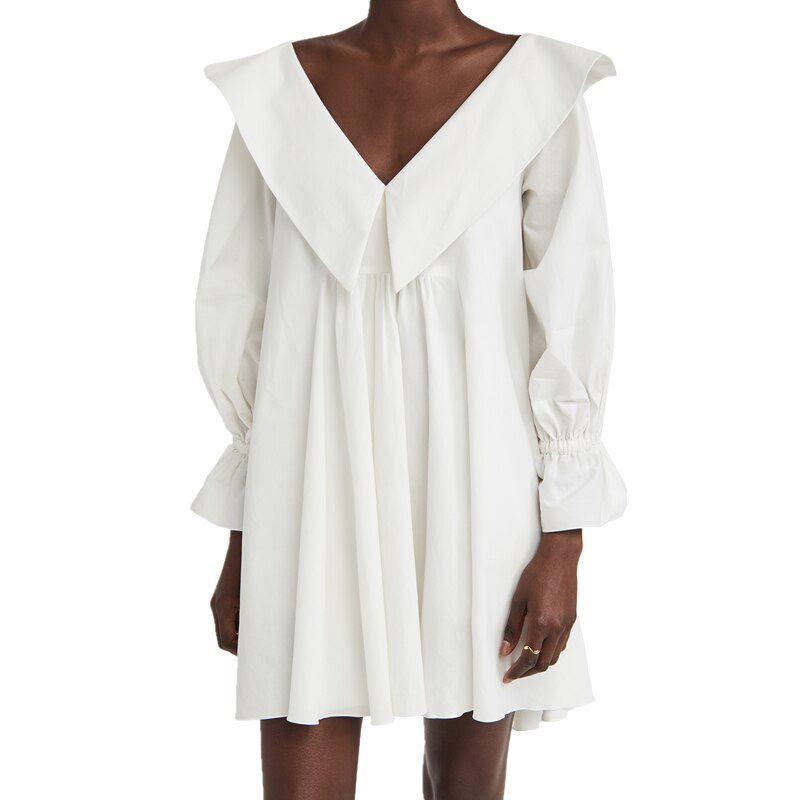 White Dress For Women Elegant V-neck Wrist Butterfly Sleeve Designed A-line Party Dress Casual Loose Soft Chic Dress Summer