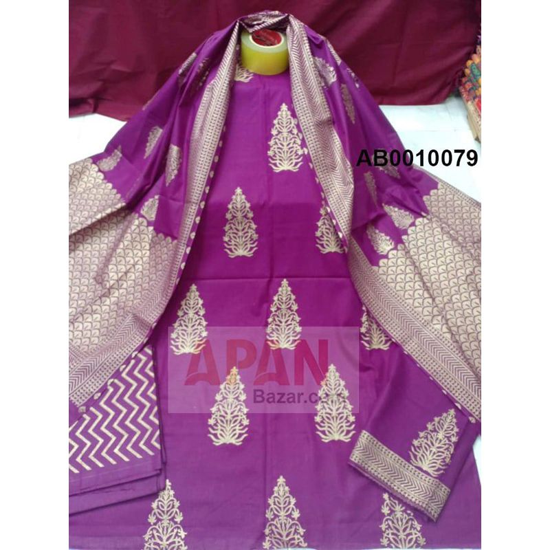 Unstitched Pure Cotton Screen Printed Salwar Kameez for Women