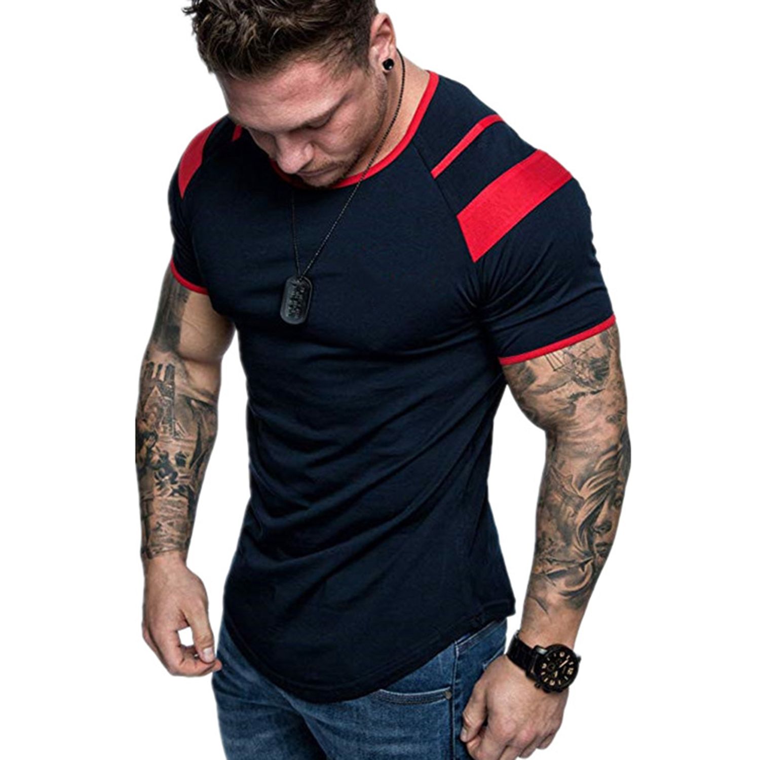 Men Solid Color Slim Fit Undershirt Short Sleeve Summer T-shirt Shirt for Party