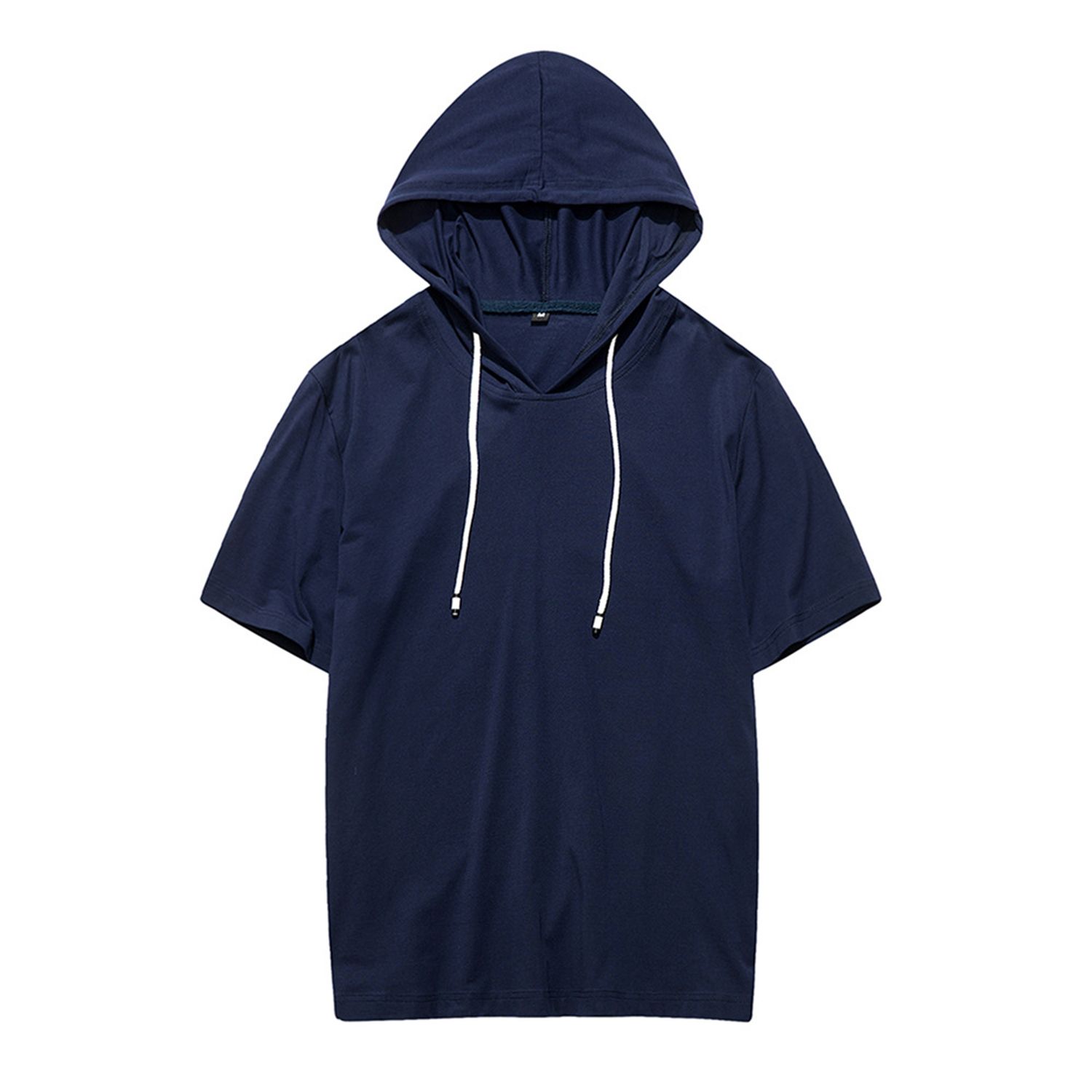 Men Short Sleeve Solid Color Hooded Drawstring T-shirt Pullover Tee Shirt for Daily Wear