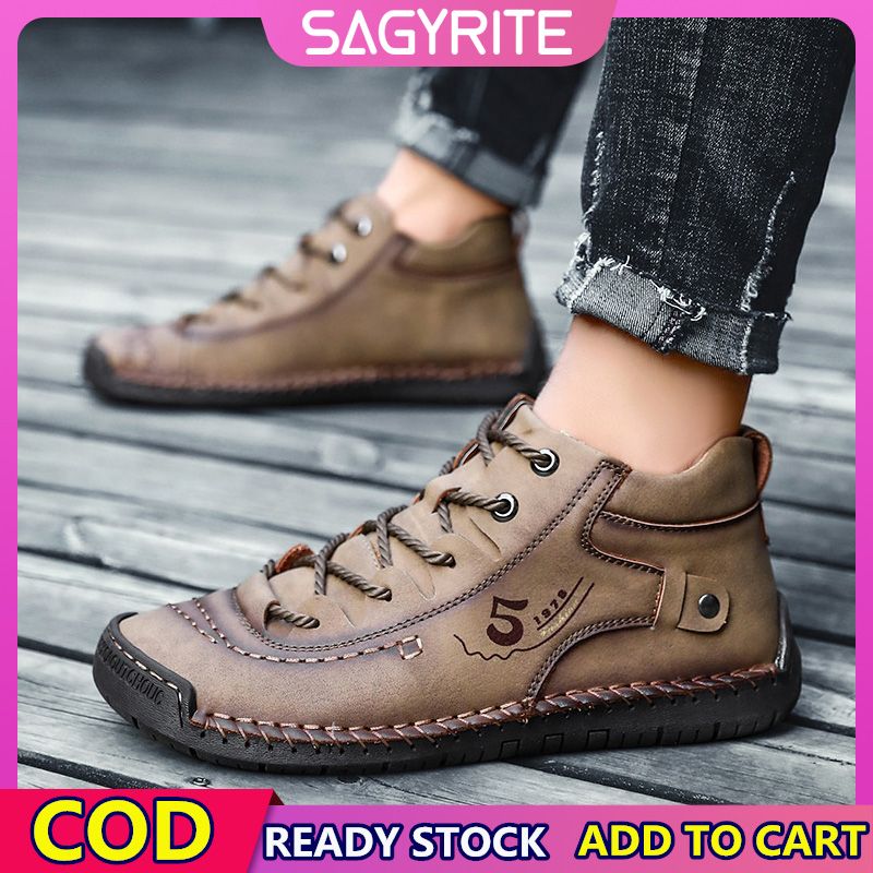 Big Size Men Leather Boots Size 40-48 Handmade Casual Shoes Outdoor Sneakers Hiking Shoes for Men