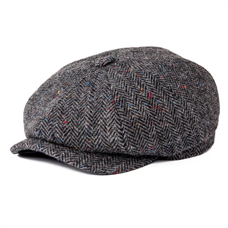 BOTVELA Multi Color Dot Herringbone Wool Tweed Newsboy Men Women Hat with Soft Lining Cap 005