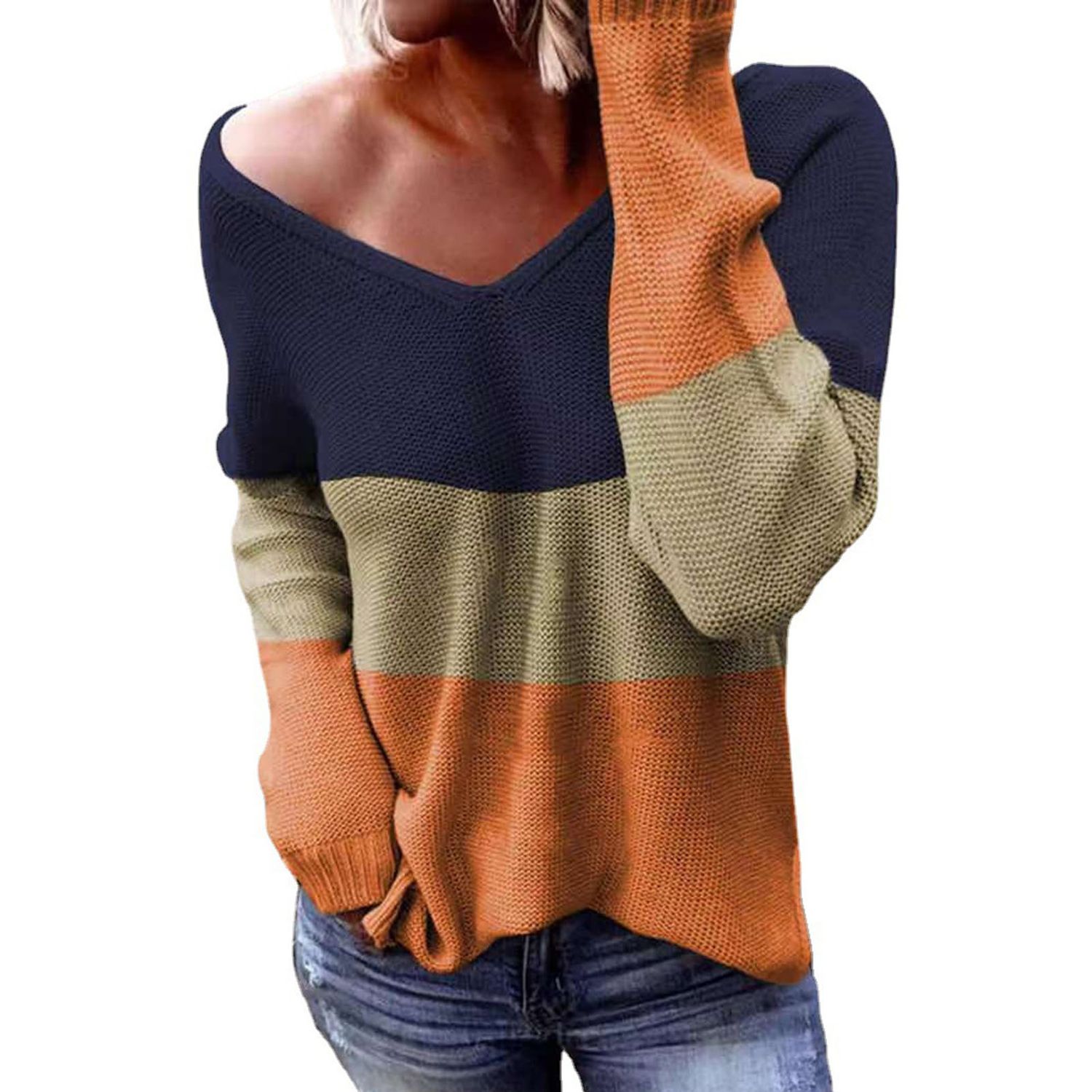 Sweater Jumper All-Match V-Neck Warm Lady Knitted Sweater