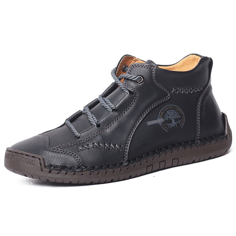 2021 Leather Boots Men Lace Up Vintage Ankle Boots Non Slip High Top Casual Shoes Mens Sneakers Waterproof Motorcycles
