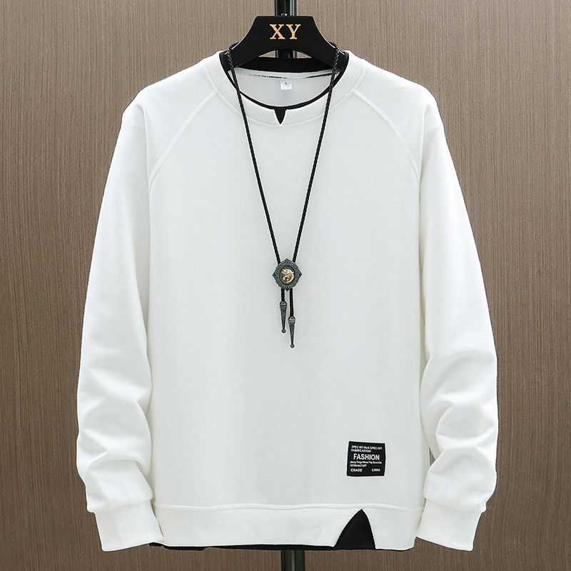 Mens Casual Sweatshirts Harajuku Solid Color Fashion Male Fake Two Pieces O-Neck Sweatshirt Hoodies  Hop Streetwear