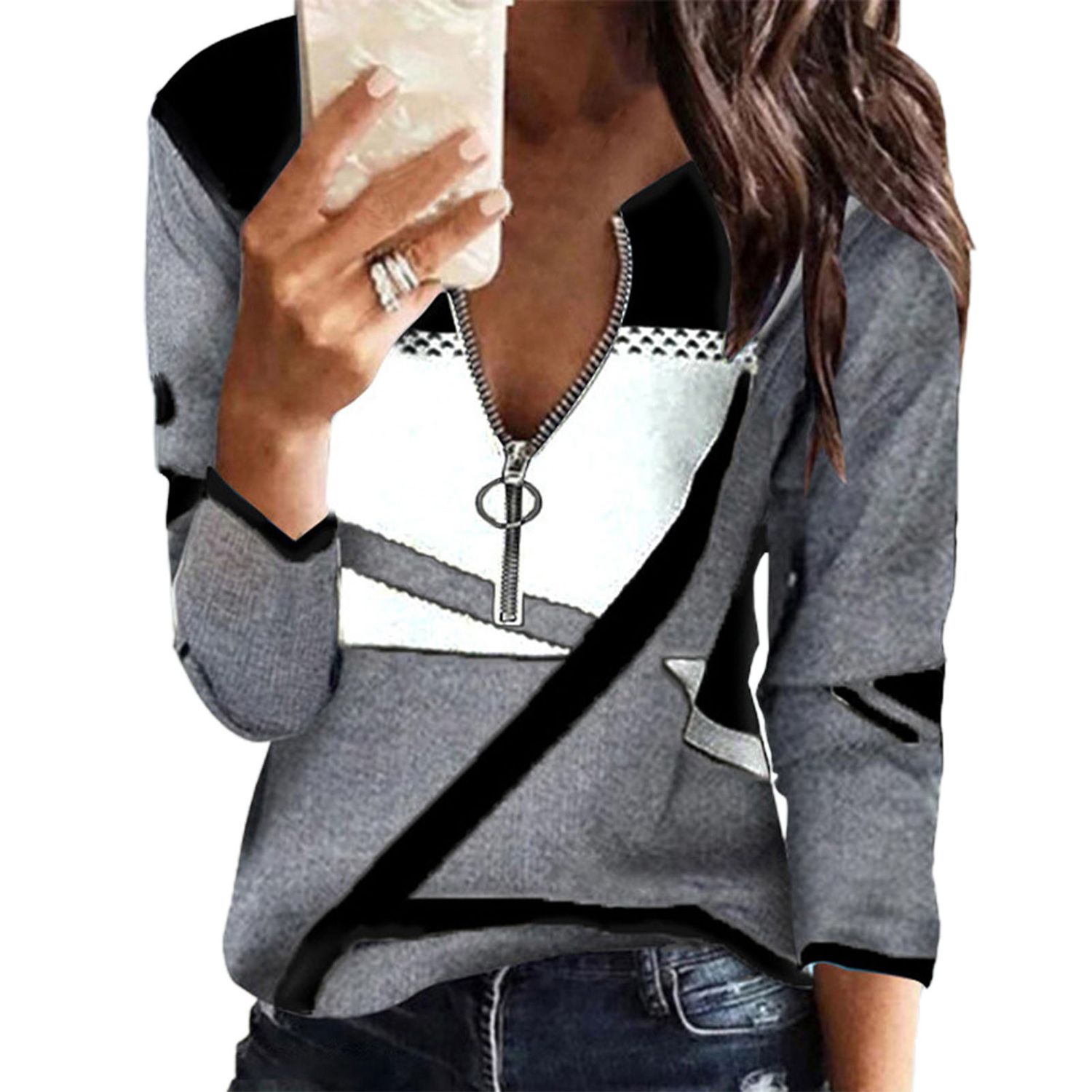 Pullover V Neck Fashion Appearance Contrast Color T-shirt