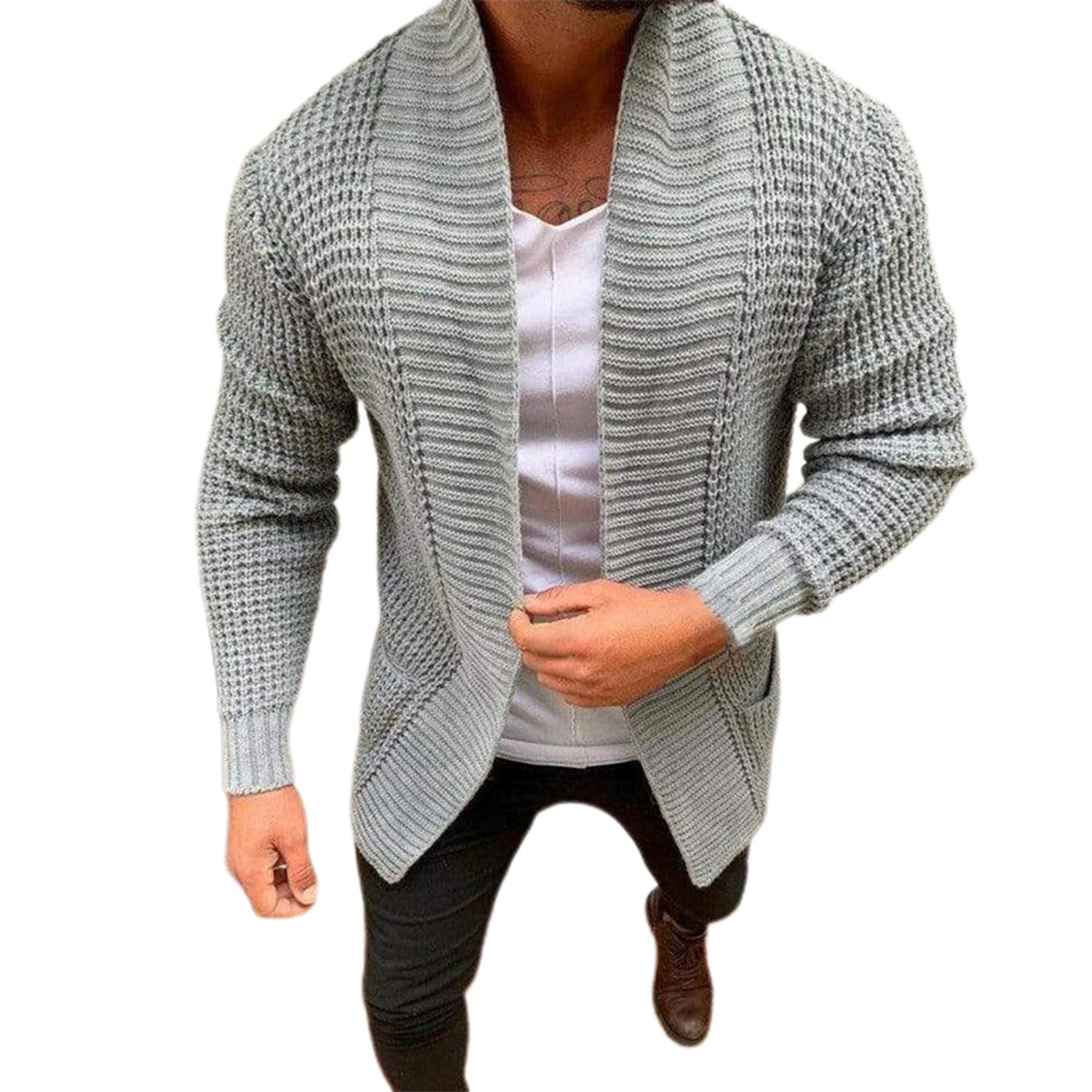Men Cardigan Coat Loose Pure Color Knitted Coat