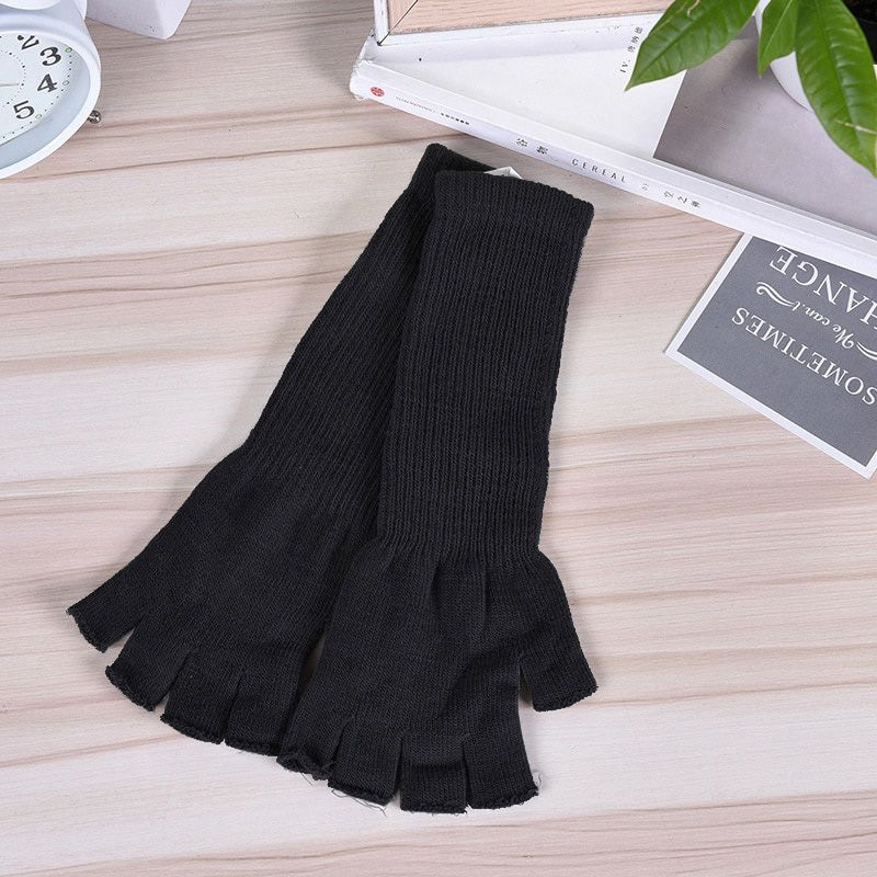 1 Pair Long Knitted Half Finger Gloves Women Girls Spring Autumn Winter Arm Warmers Pure White Black Gray ElLong Gloves