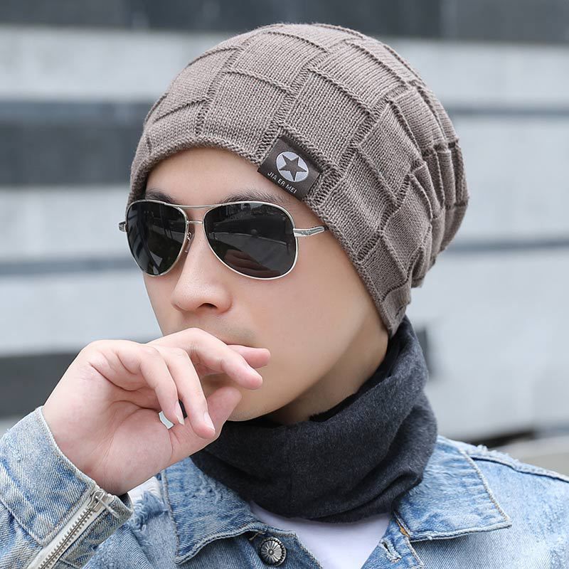 2019 Men's Fashion Winter Hat Solid Casual Knitted Beanies Caps Gorros Autumn Hats for Men *RUSSIA STOCK