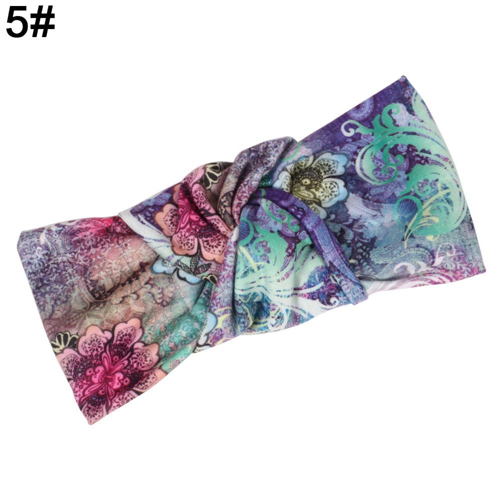 Women Tie Dye Floral Knotted Headband Hair Band Makeup Face Washing Accessory