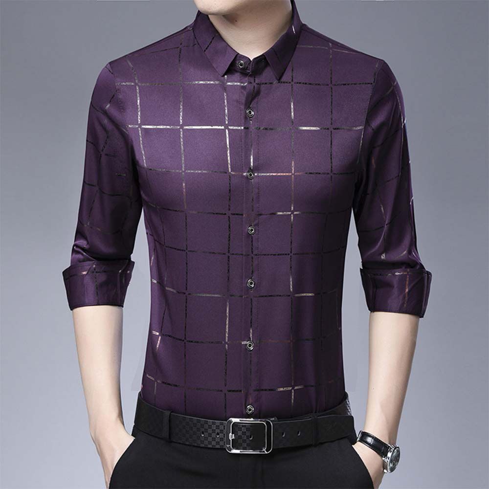 Men Casual Spring Luxury Plaid Long Sleeve Slim Shirt Shirtsocial  Fashions Mens Male High Quality Big Size Office-wear Clothing