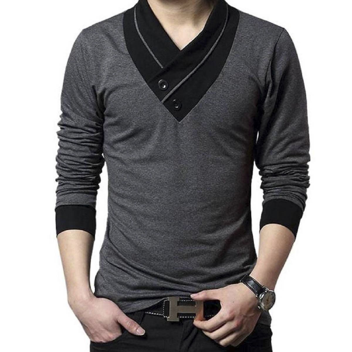Grey Cotton Full Sleeve T-Shirt for Men Black MarT BD