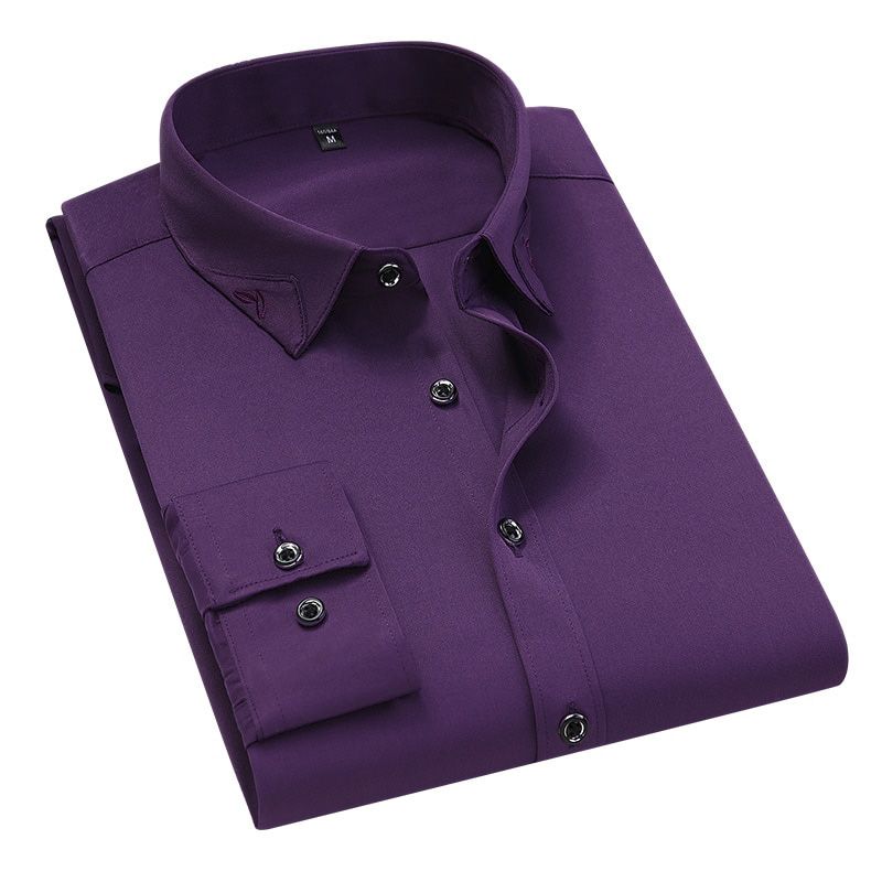 BROWON Spring Autumn Silky Fabric Men Shirt 2021 Long Sleeve Dresss Shirt Men Wedding Party Slim Shirt Turn Down Collar Size 5XL