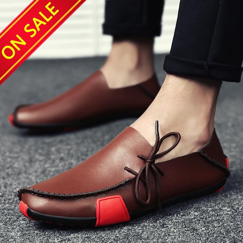Fashion Soft Leather Shoes Men Comfortable Loafers Men Casual Driving Shoes Men Slip on Shoes Large Size 38-47